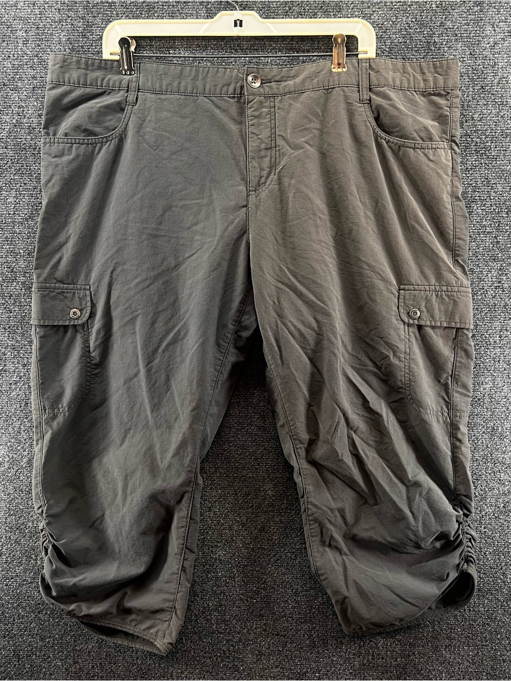 Woolrich Cargo Hiking Capris Pants Women's 14 Gray Cotton Nylon Ruched Outdoor